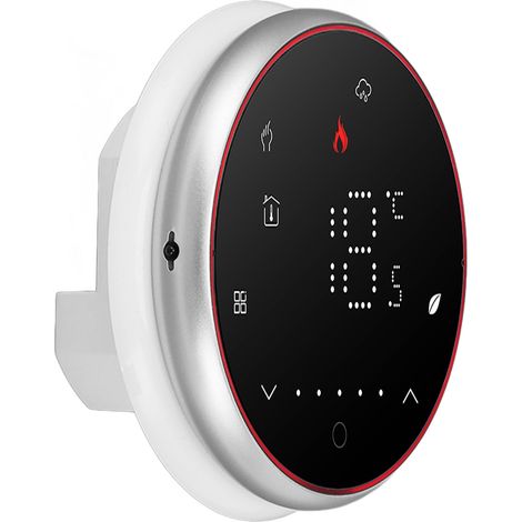 Kabelloser, programmierbarer Smart-Thermostat für Heizungsanlagen (AC 95–240 V), runder Sockel, schwarz (1/5)