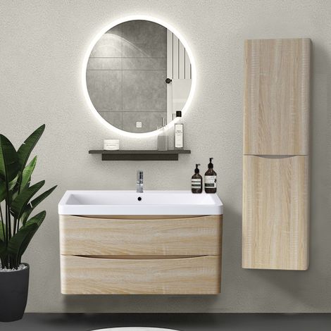 1400mm RH Light Oak Effect Tall Cupboard Storage Cabinet Bathroom