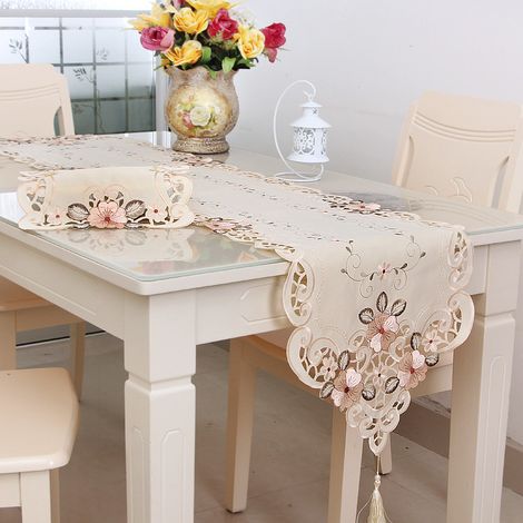 Table Runner, Vintage Embroidered Flower Table Decoration (40x150cm)