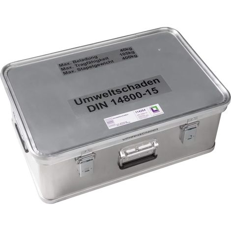 MUNK Rettungstechnik Aluminium Kasten 600x400x220mm mit Deckel, Beschriftung "Umweltschaden"