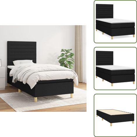 The Living Store Cama box spring con colchón tela negro 90x200 cm - Colchón de muelles ensacados