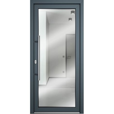 Meeth – Porte d'entrée en verre feuilleté blanc/titane – Largeur 98cm, Hauteur 200cm, Tirant gauche – Isolation thermique 1,6 Ud (W/m²K) (1/5)