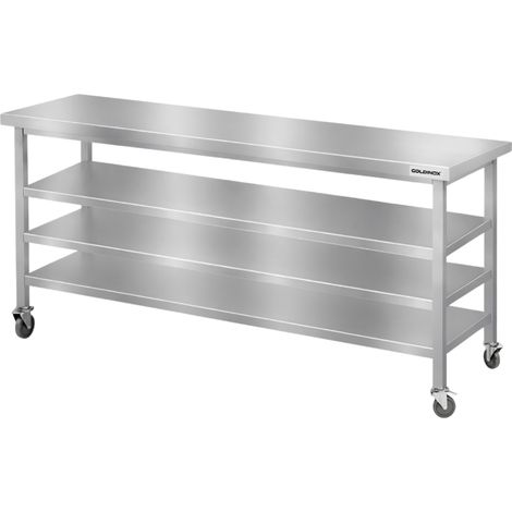 Table de travail en inox Bar 1800x600 mm avec 3 étagères inférieures sur roulettes PREMIUM - GOLDINOX (1/4)