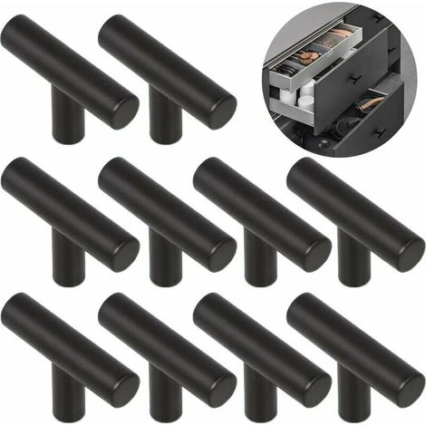 10pcs Kitchen Cabinet Door Handle 50mm Hole Spacing, Black Steel Cabinet Handle (1/5)