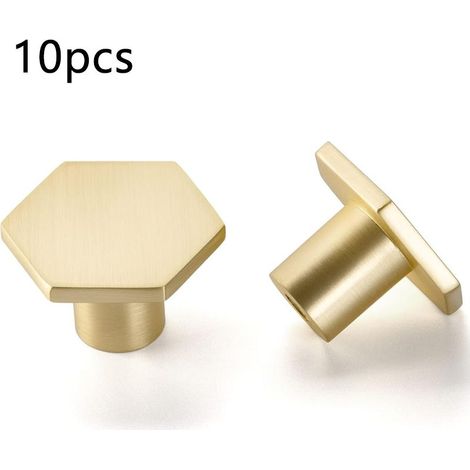 Lot de 10 boutons de meuble en laiton brossé – Hexagone 34 x 21mm – Finition antioxydante – Pour armoires et placards (1/5)