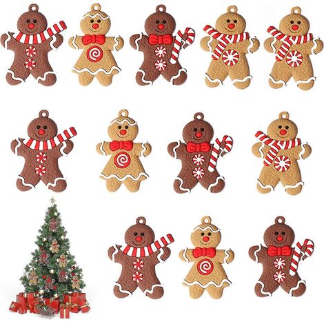 Lot de 12 décorations suspendues bonhommes de pain d'épice décoration de sapin de Noël (1/5)