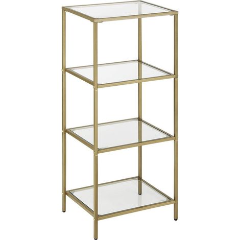 Étagère de rangement pour salle de bain meuble de rangement en verre trempé à 4 niveaux robuste facile à assembler 95 cm pour salon chambre bureau doré (1/3)