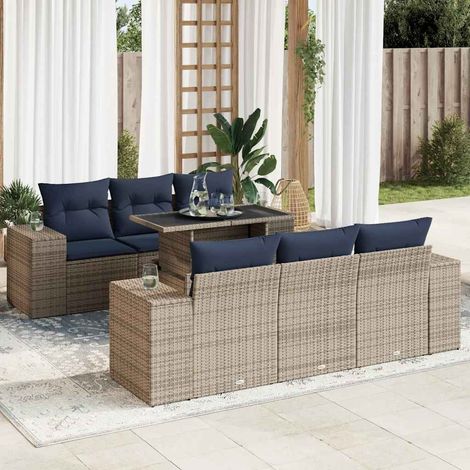 Set sofás jardín y cojines 7 pzas ratán sintético acacia gris vidaXL (1/5)