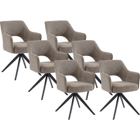 Vente-Unique – Lot de 6 chaises pivotantes taupe avec accoudoirs – Tissu 100% polyester – Piètement métal – Hauteur d'assise 51 cm – Charge max 130 kg (1/4)