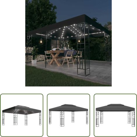 vidaXL LED-Lichterkette -  Pavillon mit Doppeldach & LED-Lichterkette 3x4 m Anthrazit