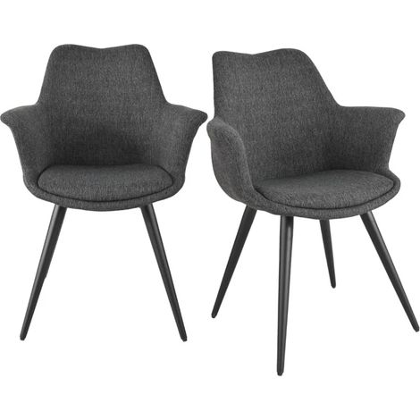 Lot 2 chaises en tissu gris foncé pieds métal et accoudoirs – CALGARY (1/5)