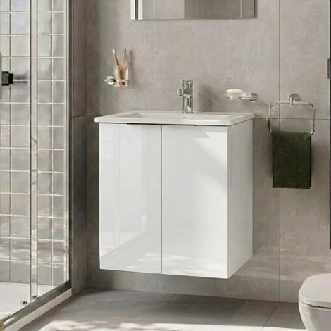 Vitra S20 Square Wall Hung 2-Door Vanity Unit and Basin 600mm Wide - High Gloss White (1/3)