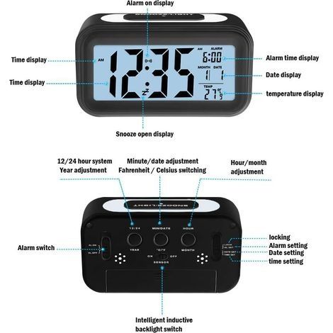Digitaler Wecker, elektronischer Wecker mit Datumsanzeige, batteriebetrieben (1/4)