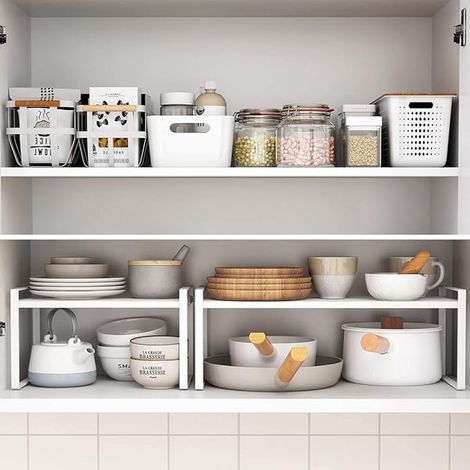 Cuisine Métal Demi Etagere Étagère Coin Placard Armoires de Comptoirs Garde-manger Aliments Ustensiles 14.2-23.6 L 8.3 W 7.1 H Blanc (1/2)