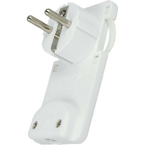 Spina Schuko Piatta Salvaspazio Bianco 16A 250V Uscita Cavo 90 Gradi
