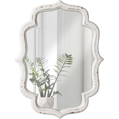 Miroir Mural avec Cadre en Bois 30 x 40 cm, Miroir Ovale Blanc Rustique, Miroirs Muraux pour Salon, Chambre, Salle de Bain, Couloir (1/5)