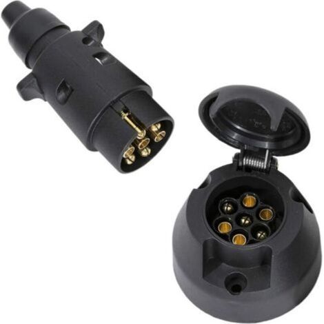 Prise Remorque 7 Broches Male Et Prise Remorque 7 Broches Femelle,12V Étanche Prise pour Remorque 7 Broches Prise pour Attelage, Prise Remorque Convient Camion RV Voiture(Bottes en Caoutchouc) (1/5)