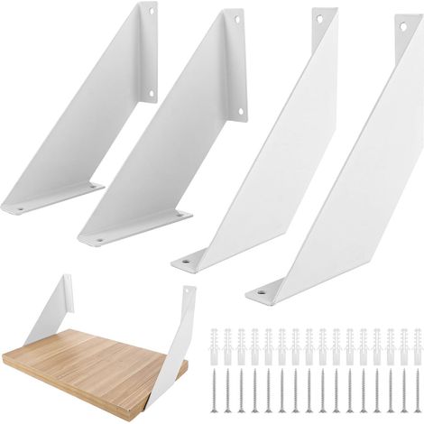 Lot de 4 Support Étagère Murale 20cm – Équerre Étagère Blanche Haute Résistance en Métal – Fixation Étagère Flottante Moderne avec Vis et Chevilles pour Cuisine, Bureau, Salon et Rangement DIY (1/5)