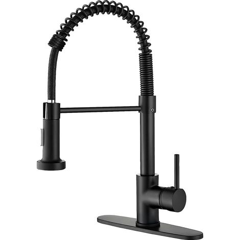 Robinet monotrou, pivotant, extractible, matériau acier inoxydable, noir (1/5)