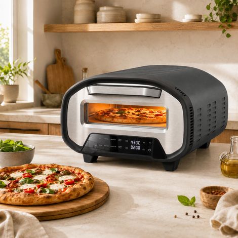 Four à pizza d'intérieur, four à pizza électrique de 30 cm (12 pouces) avec 8 programmes, 430 °C, minuterie, pierre céramique, 2200 W (1/5)