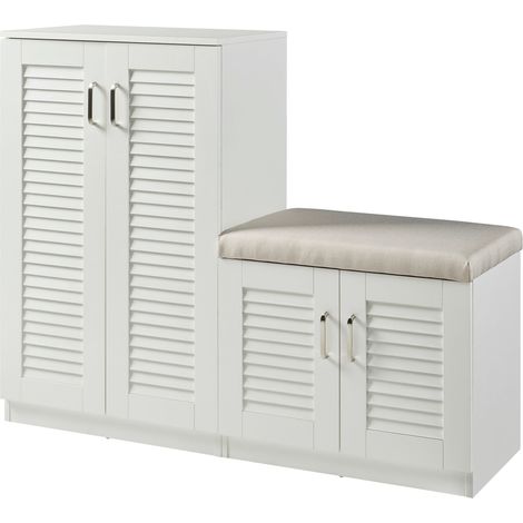 Meuble à chaussure rangement ranges-chaussures Løten avec banquette MDF 97 x 120 x 36 cm blanc