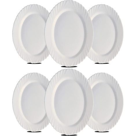 Plat ovale - JUANIO - Lot de 6 - Verre opale - 22 x 15 cm - Blanc (1/3)