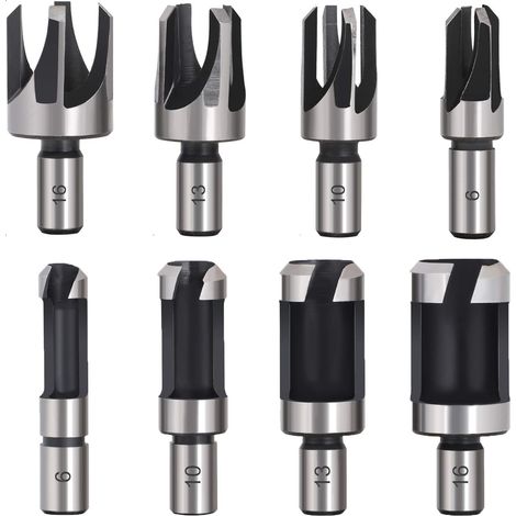 8PCS HSS Fraise à Bouchonner Bois Outil de Coupe Acier Carbone Bois Plug Perceuse Ensemble en Bois Conique de Griffe Mèche à Bouchon Bois Wood Plug Cutter Drill Bits 6mm/10mm/13mm/16mm