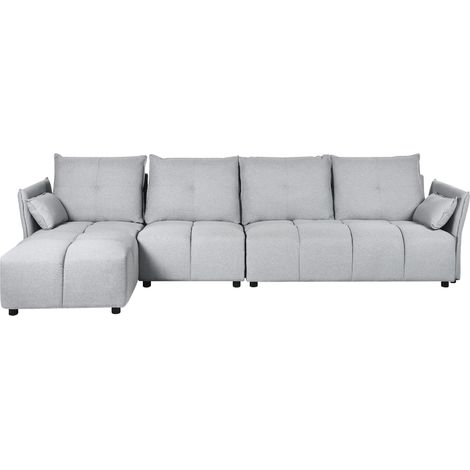 Ecksofa 4-Sitzer TOMRA Stoff Hellgrau rechtsseitig