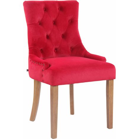 Chaise de salle à manger x1 design antique capitonné en velours rouge avec 4 pieds en bois clair 100001939 (1/5)