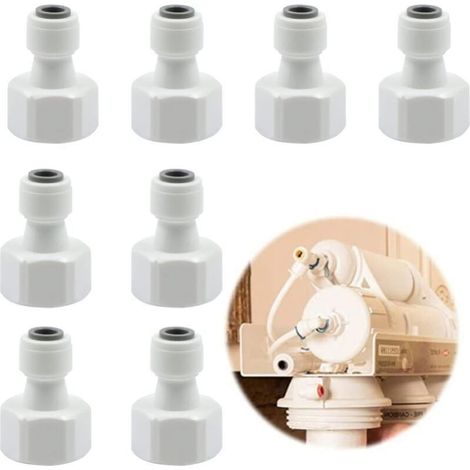 8 Pieces Water Filter Connector Purifier Adapter - Feed Hose Connection 1/2" Threaded Fitting Convert to 1/4" Quick Connect for Connecting Refrigerator Pipe Fittings (1/5)