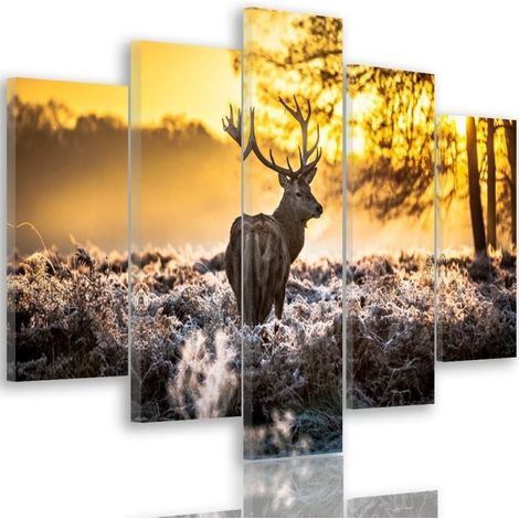 Quadro Multipannello Tramonto nella foresta dei cervi - 200x100 (1/5)