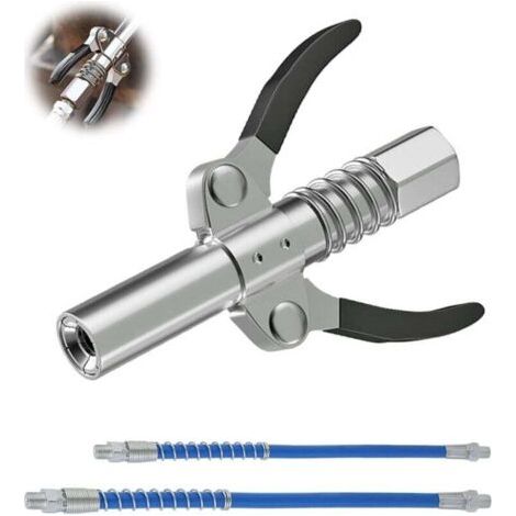 3x Embout Pompe a Graisse avec Tuyau Flexible, Pompe a Graisse Pneumatique Electrique Manuelle,Coupler G pour Pompe à Graisseur Convient pour Tous Types de Presses à Graisse (Double poignée)