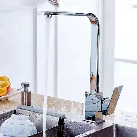 Cross-border square flat tube seven-shaped kitchen faucet, rotatable hot and cold water faucet for kitchen sinks and washbasins -- electroplated square style