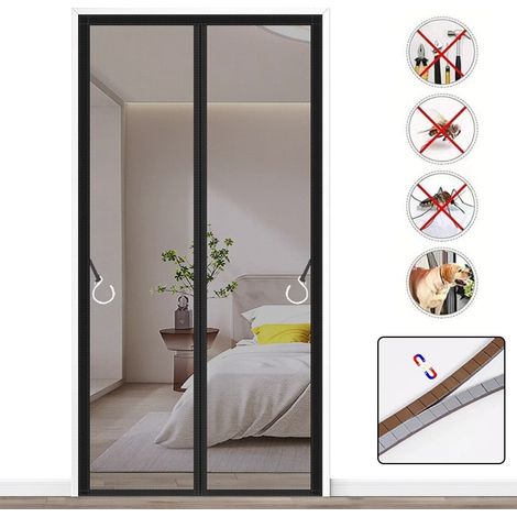 Moustiquaire magnétique anti-moustiques, rideau de porte autocollant anti-insectes avec bande magnétique striée, 90 cm x 210 cm (noir) (1/5)