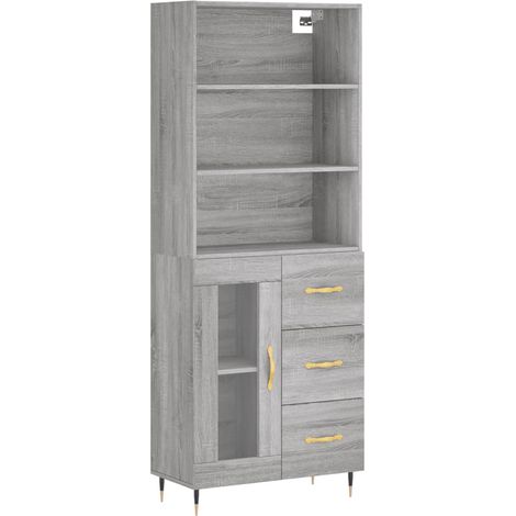 Buffet bahut commode armoire meuble de rangement organisateur cuisine salle de séjour salon haut sonoma 69,5 x 34 x 180 cm bois d'ingénierie gris