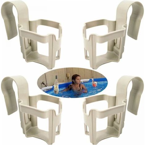 Pool Cup Holder: 4 Pack Versatile Pool Accessories, White, with Poolside Holder, Storage Basket, Perfect for Summer Parties, Beach, Bathtub (1/3)