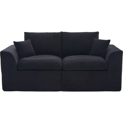 Divano Dritto 2 Posti in Velluto A Coste con Cuscini Alta Resilienza, Design Minimalista, Nero (1/5)