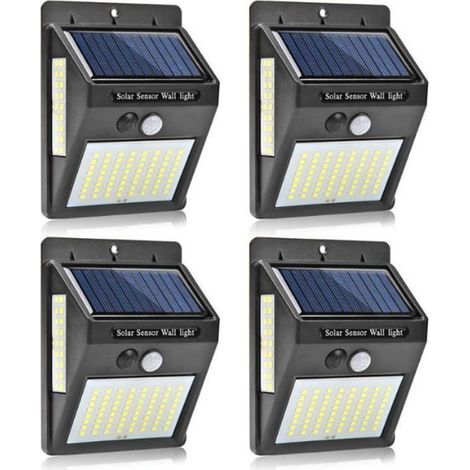 Lampe solaire - Applique murale de sécurité sans fil - Avec détecteur de mouvement - 100 LED - Lot de 4 - 1200 mAh (1/5)