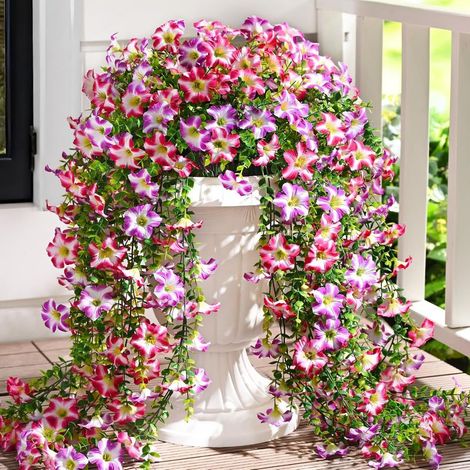 4 Pièces Fleurs Artificielles Extérieures Pétunias Résistants aux UV Plantes Retombantes Décoration Jardin Balcon Terrasse (Rose Violet) (1/5)