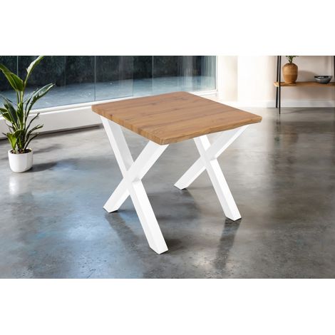 Esstisch Baumkante Holz-Optik Wildeiche 80 x 80 X-Gestell weiß JOSY (1/4)