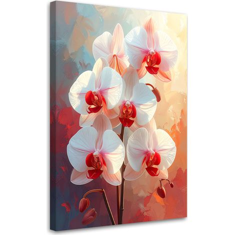 Quadro su tela Orchidee bianche con accenti rossi in tonalità pastello 20x30 (1/5)