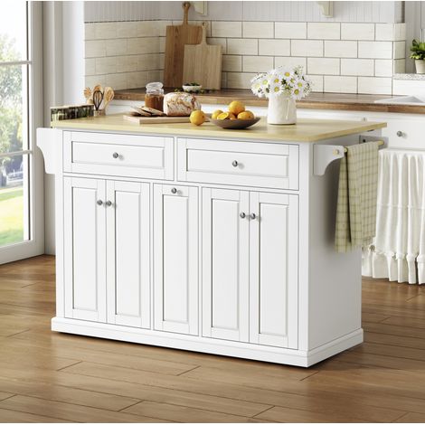 Îlot de cuisine mobile avec plateau rabattable, MDF, 121 x 69 x 89 cm, OKWISH (1/5)