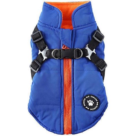Waterdichte, warme winterjas voor honden met tuigje, waterdichte hondenjas voor kleine, middelgrote en grote honden, voor Labrador, Chihuahua en Franse Bulldog --M-Blauw (1/5)