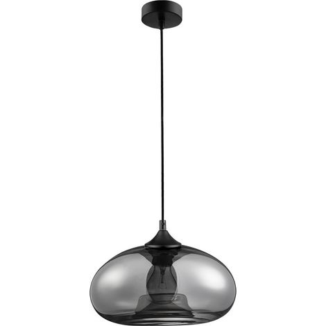 Merano Gilbert 28cm Dôme Suspension Plafonnier Chrome Verre Noir Métal Noir Tissu Fil LED E27