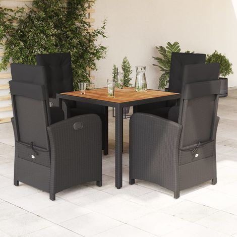 vidaXL 5-tlg. Garten-Essgruppe mit Kissen Schwarz Poly Rattan (1/5)