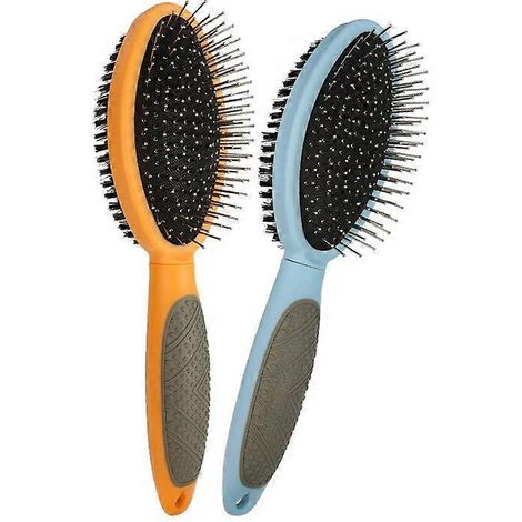 Peigne pour animaux de compagnie, double face, à poils et coussin d'air, brosse de massage à aiguilles pour chats et chiens, brosse d'épilation, orange et bleu, lot de 2 (orange + bleu) (1/5)