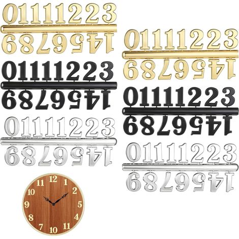 Lot de 6 chiffres d'horloge de rechange pour horloges murales, chiffres arabes, noir, or, argent (1/5)