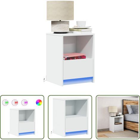 Lumière LED - Armoire de chevet avec lumières LED blanc bois d'ingénierie (1/5)