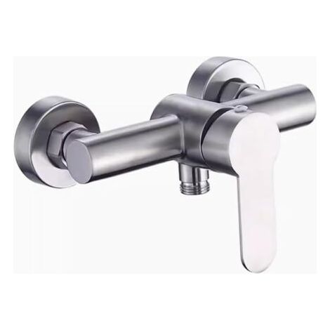 Acier inoxydable brossé Robinet de douche 4 trous avec inverseur, robinet de salle de bain mural pour baignoire, douche et bidet, usage intérieur/extérieur, argent