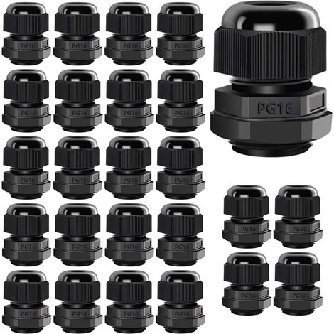25 Stück PG16 Kabelverschraubungen, IP68 wasserdicht, verstellbare Kunststoff-Kabelverschraubung mit Gummidichtungen 8,5–14 mm, M22  1,5 Drahtverbinder, Kabelschutz (schwarz)